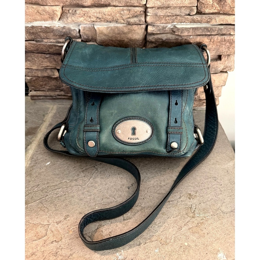 Fossil Vintage Revival Reissue Teal Green Leather Crossbody Bag Boho Earthy